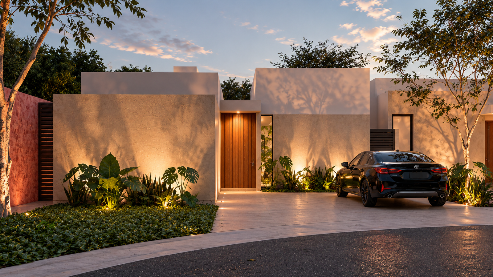 Render de la fachada de Casa Ceiba, 4 recámaras, lote 8 de la privada Oviedo